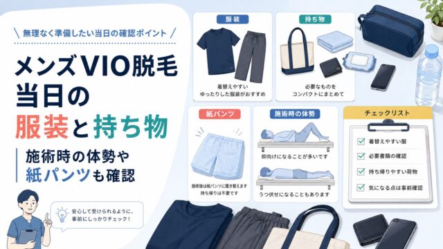 メンズVIO脱毛当日の服装と持ち物｜施術時の体勢や紙パンツも確認
